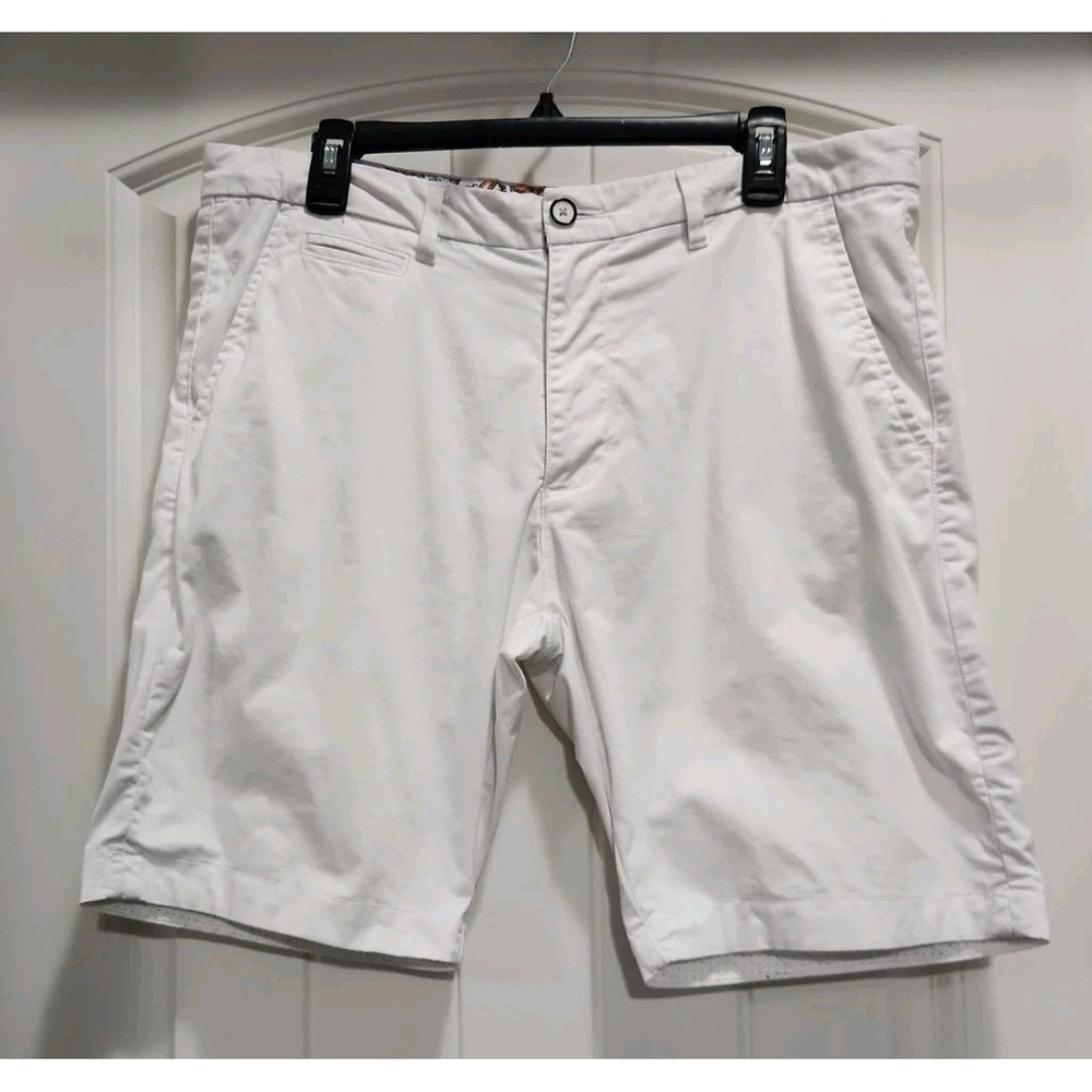 Denim & Flower Ricky Singh Mens 34 White Chino Shorts Paisley Trim Stretch Flat